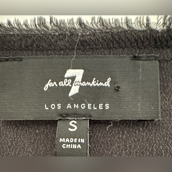 7 for All Mankind 1/2 Sleeve Black Silk Raw Edge Boxy Top Drawstring Chunky Cord - Picture 5 of 5